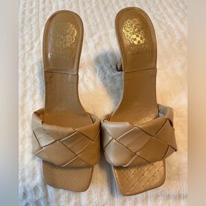 Vince Camuto Tan Braided Leather Slide Heels